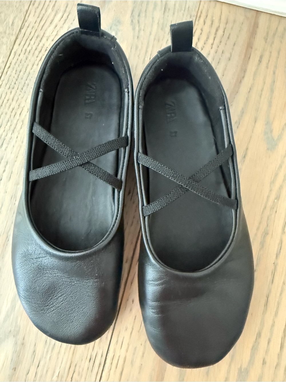 Zara Girls Black Ballet Flats Size 10 Cross Strap Mary Jane Shoes